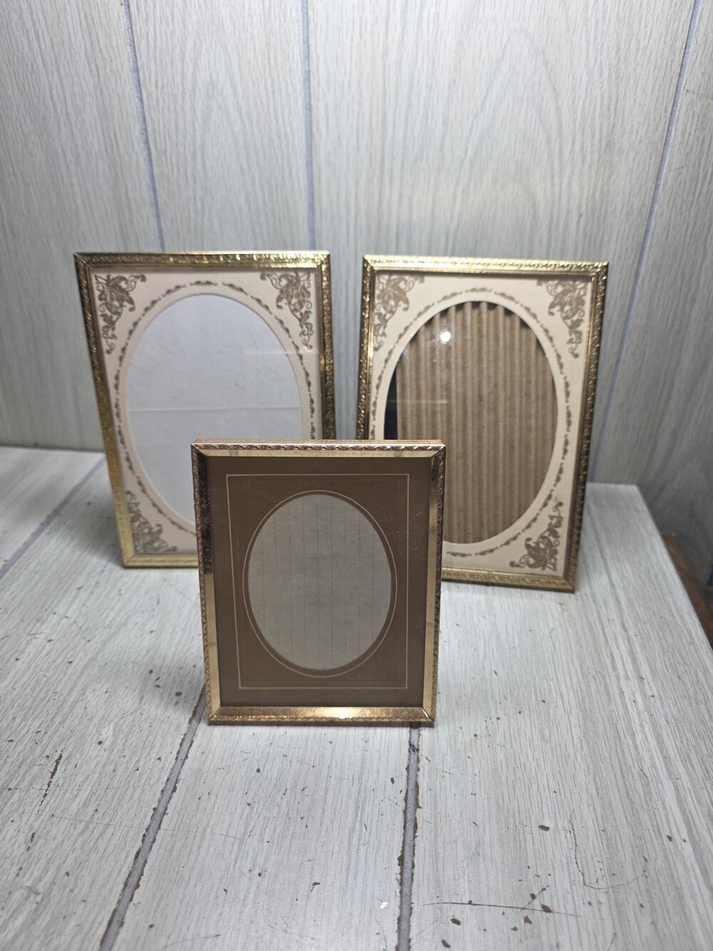 Vintage 1950s Gold Metal Scroll Matted Picture Frames Gallery Wall Set Of 3
